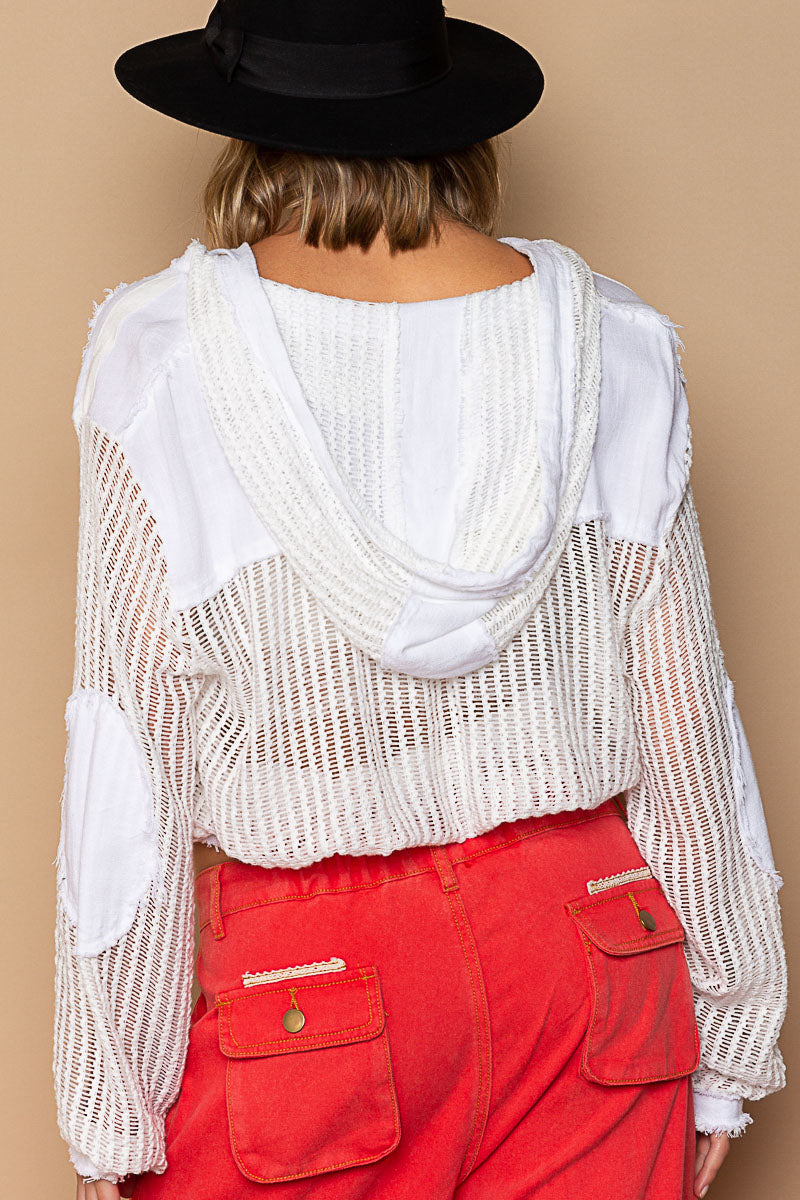 Open Net Hoodie Top in White (REG)