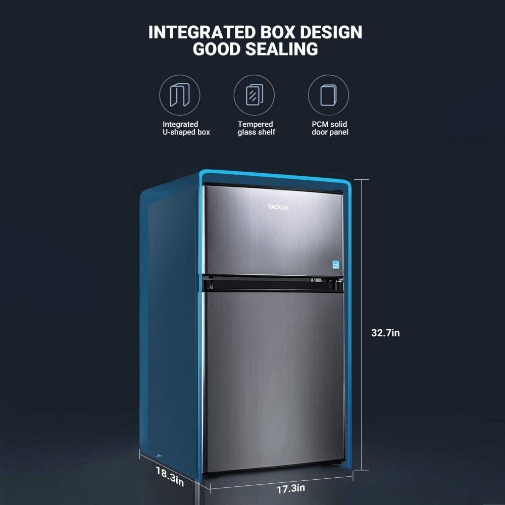 Mini Fridge with Freezer, 3.1 Cu.Ft Small Refrigerator, Compact Refrigerator with LED Light, 2 doors, Mini Fridge for Bedroom, Office, Dorm, RV, Garage, Stainless Steel Sliver -HPVFR310