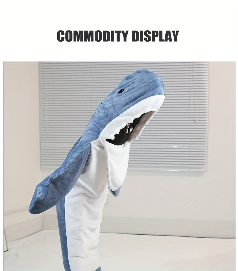 1pc Shark Blanket For Adult, Reversible Flannel Embroidered Wearable Shark Blanket, Super Soft Cozy Flannel Hoodie, Shark Blanket Hoodie Sleeping Bag, Wearable Fleece Throw Blanket