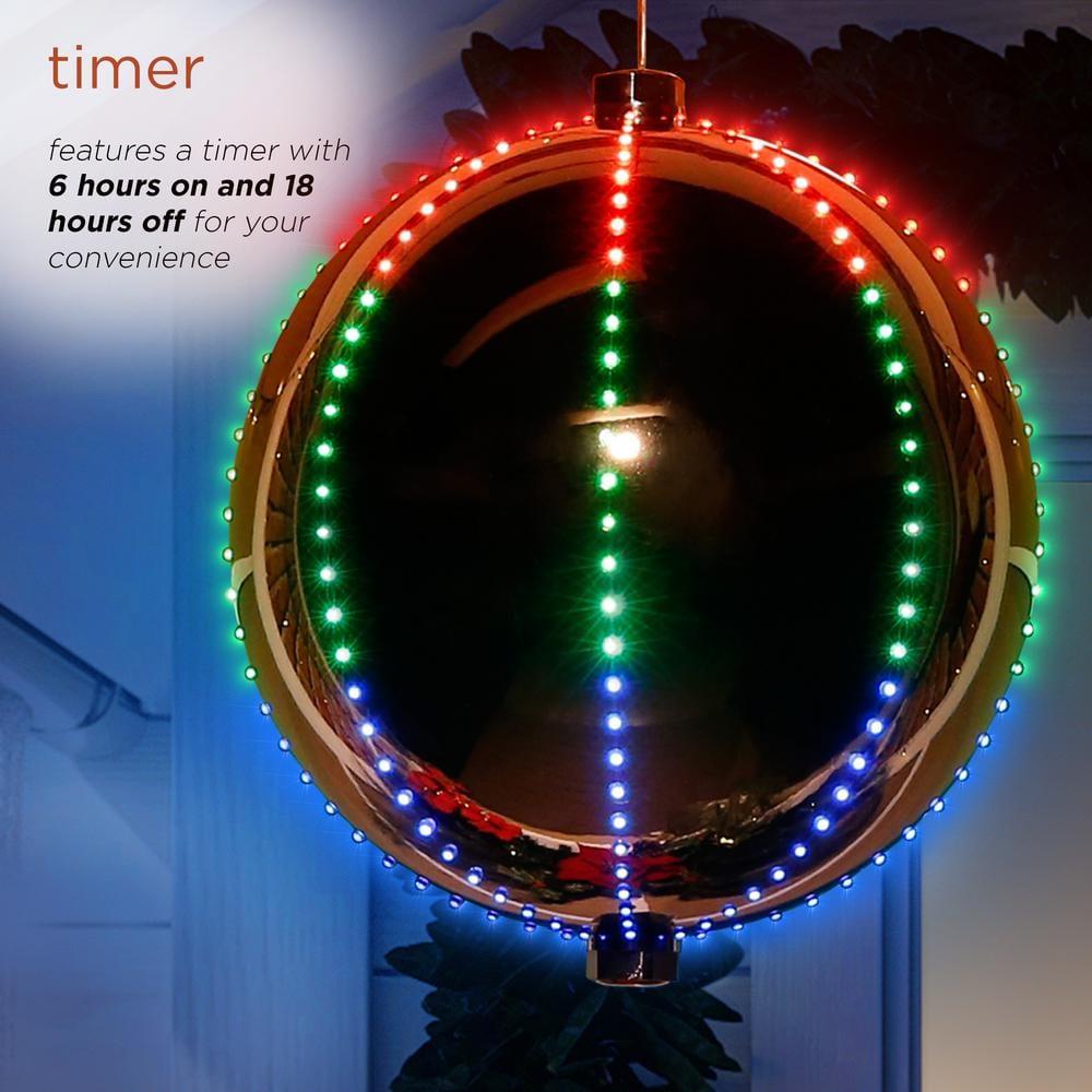 13 in. Tall Multi-Color LED Lights Alpine Hanging Christmas Ball Ornament, Silver