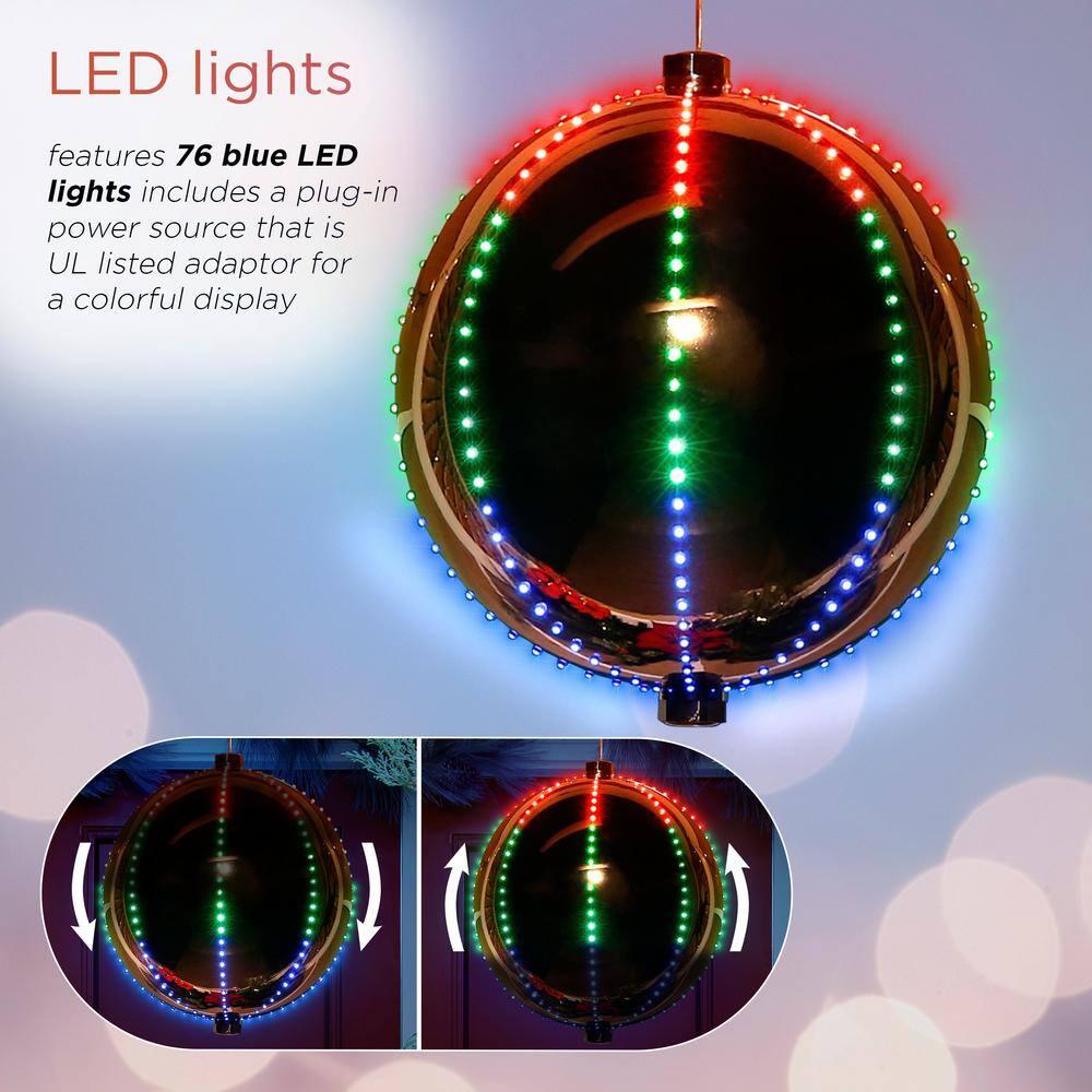 13 in. Tall Multi-Color LED Lights Alpine Hanging Christmas Ball Ornament, Silver