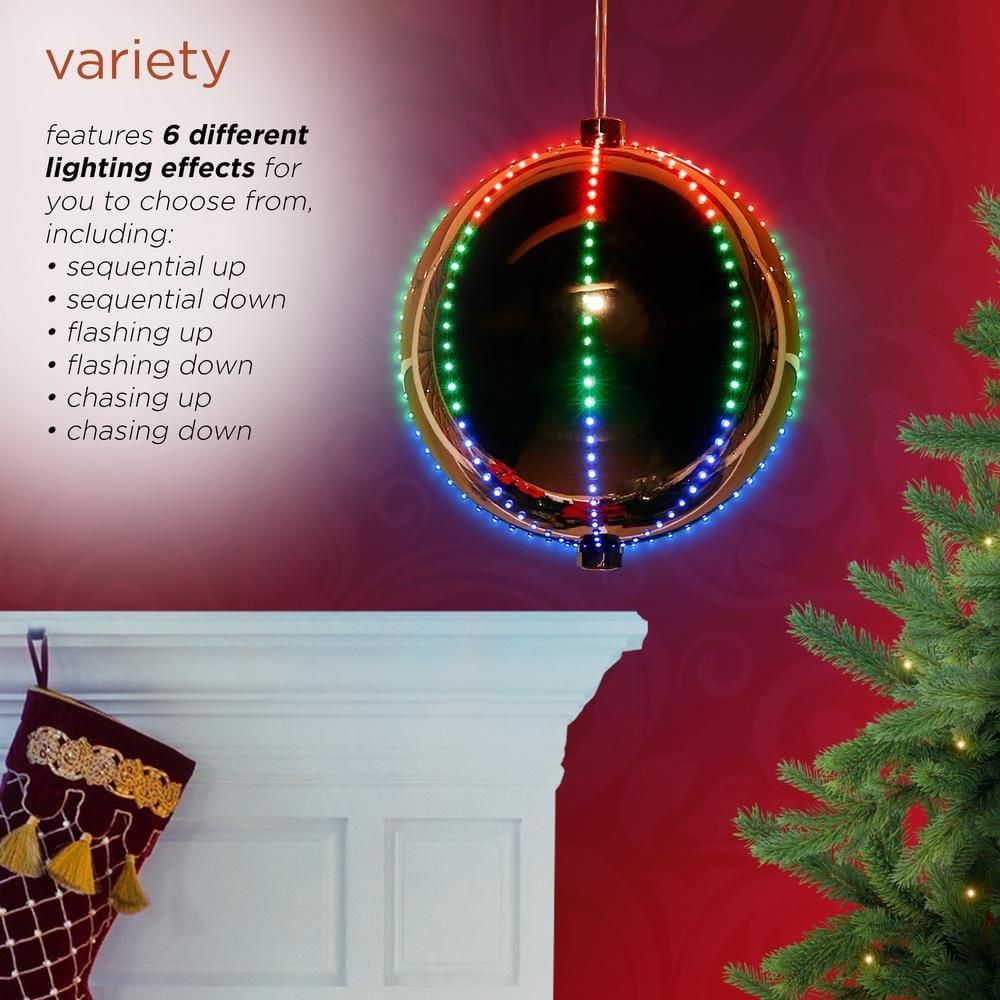 13 in. Tall Multi-Color LED Lights Alpine Hanging Christmas Ball Ornament, Silver