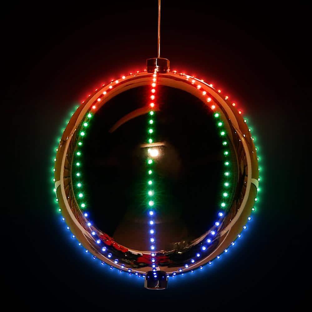 13 in. Tall Multi-Color LED Lights Alpine Hanging Christmas Ball Ornament, Silver