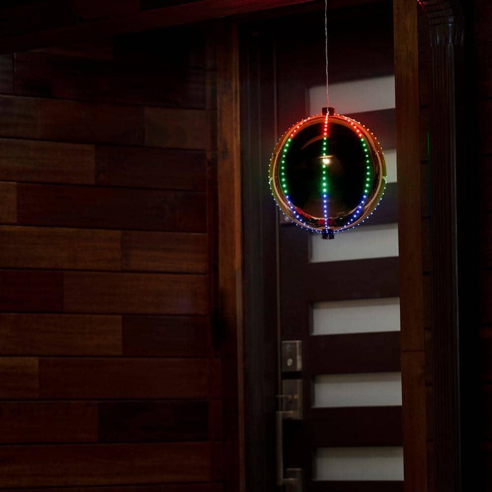 13 in. Tall Multi-Color LED Lights Alpine Hanging Christmas Ball Ornament, Silver