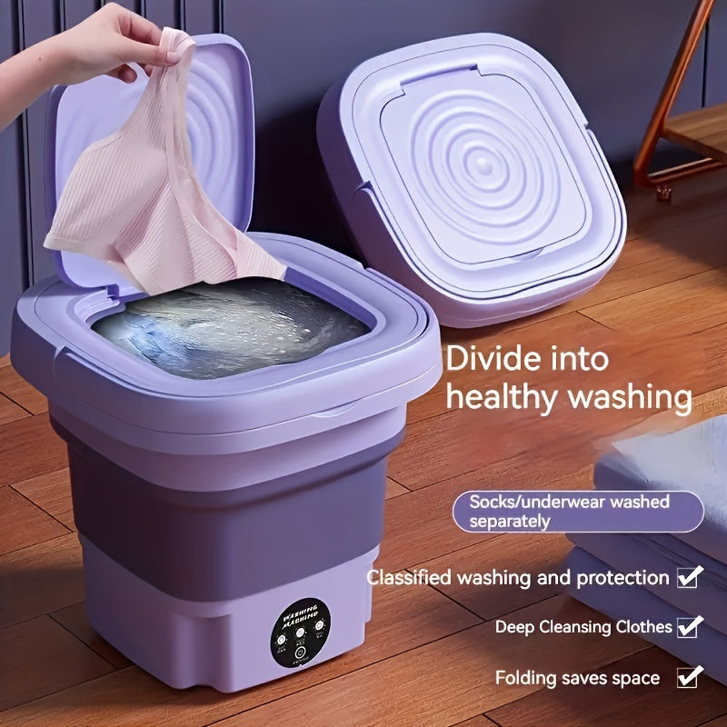 2.11gal Portable Folding Washing Machine With Collapsible Bucket, 3 Modes Effective Steri-lizing, Suitable For Apartment, Laundry, Camping, RV, Travel, Underwear Bra Socks Washing Machine