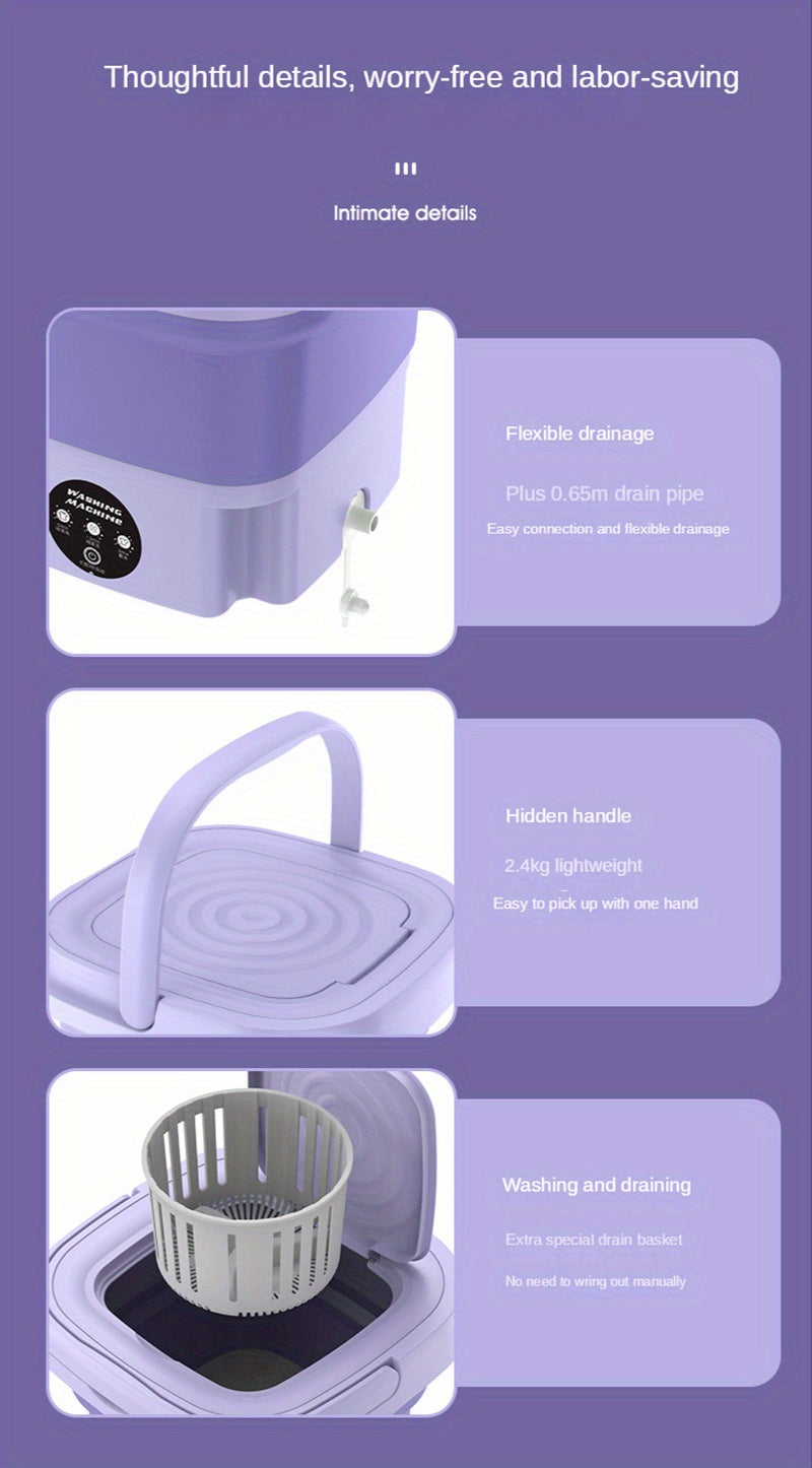 2.11gal Portable Folding Washing Machine With Collapsible Bucket, 3 Modes Effective Steri-lizing, Suitable For Apartment, Laundry, Camping, RV, Travel, Underwear Bra Socks Washing Machine