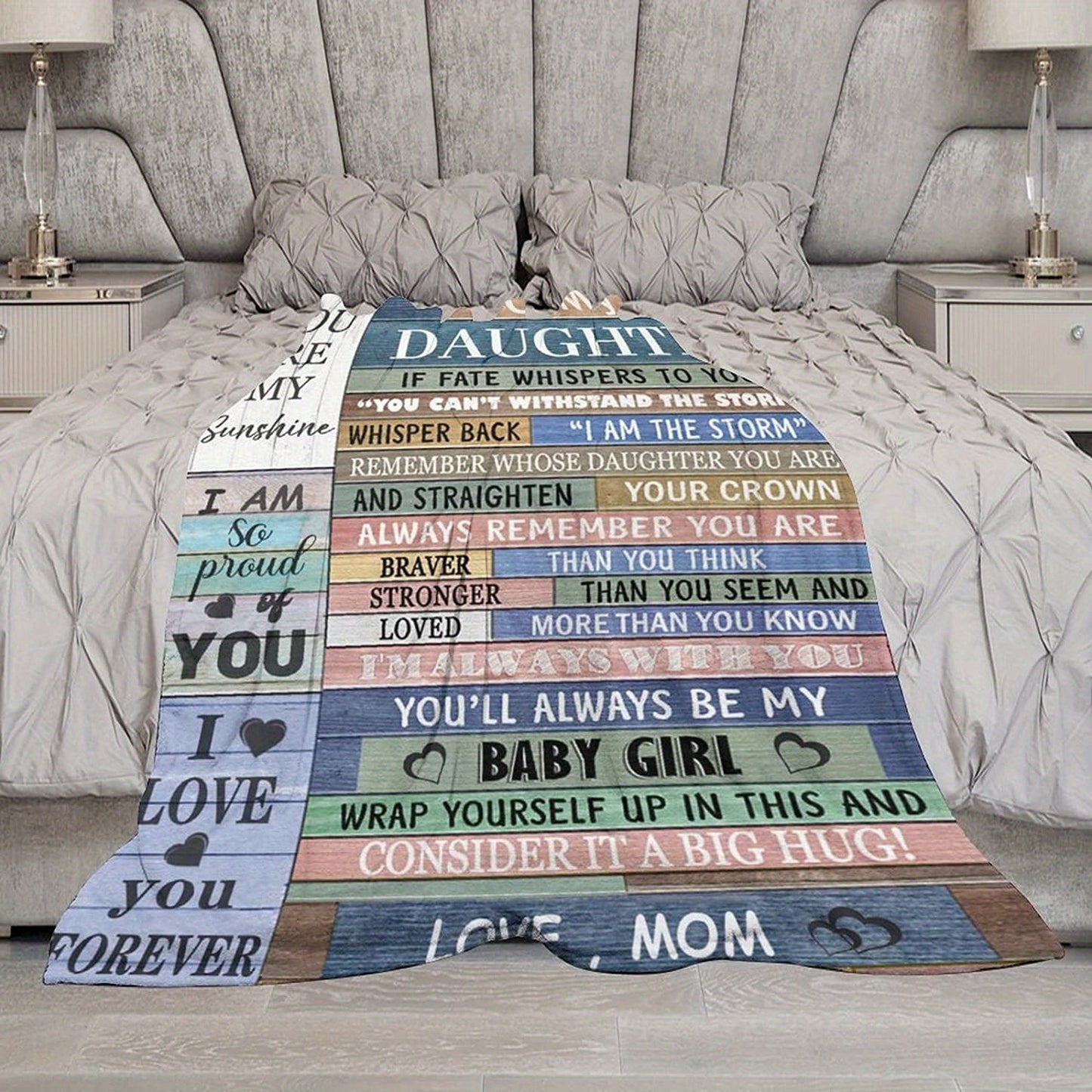 1pc To My Daughter Print Blanket, Soft Blanket For Sofa Office Bed And Travelling Daughter Birthday Gift