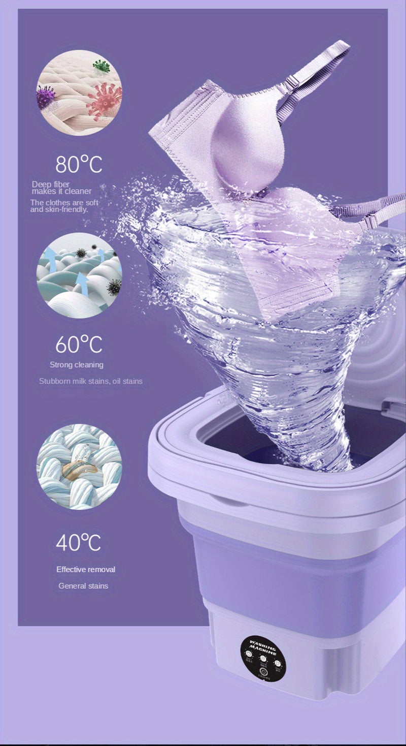 2.11gal Portable Folding Washing Machine With Collapsible Bucket, 3 Modes Effective Steri-lizing, Suitable For Apartment, Laundry, Camping, RV, Travel, Underwear Bra Socks Washing Machine