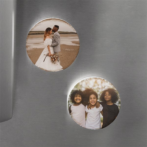 personalized photo wooden round fridge magnet