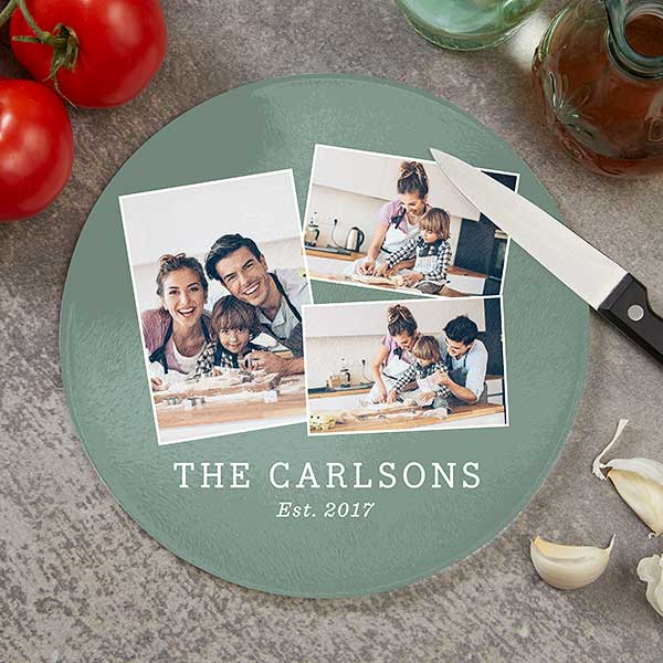 photo collage personalized round glass cutting boards