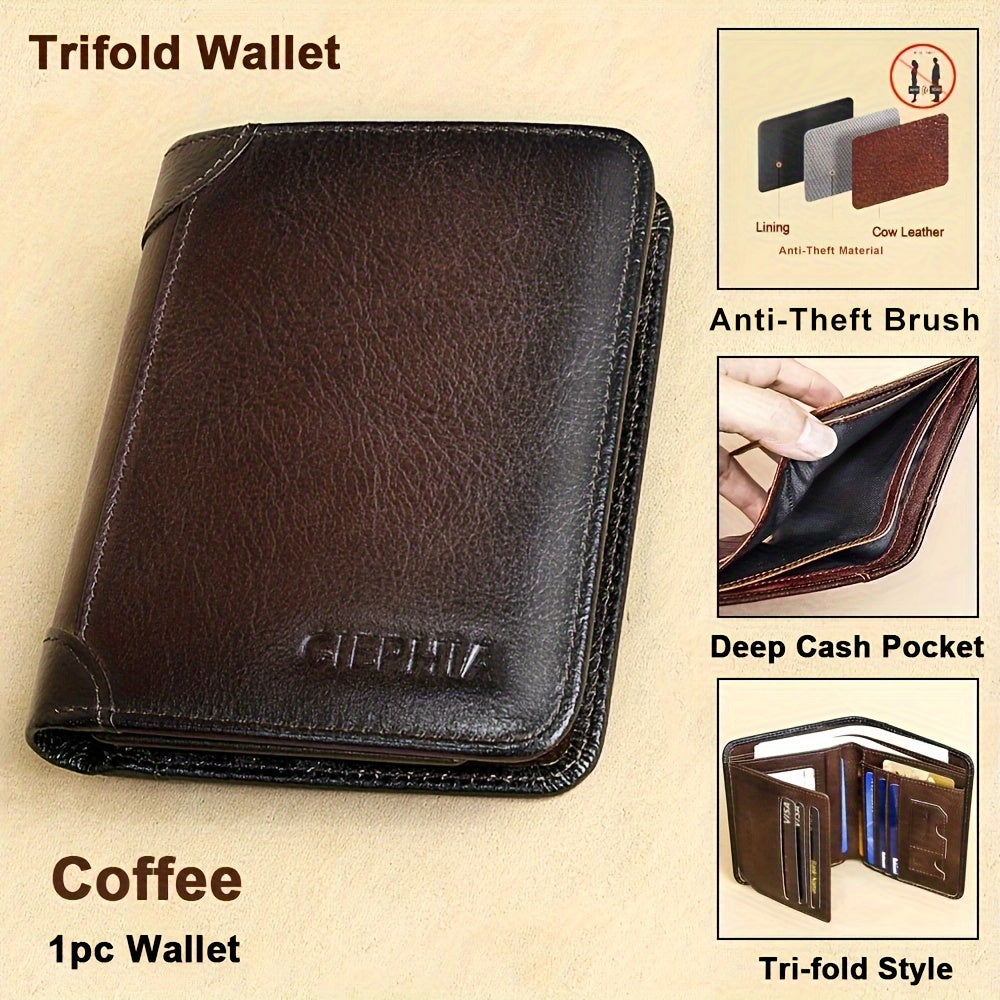 1pc Genuine Leather Rfid BlocWallets For Men, Retro Thin Short Multi-functional ID Credit Card Holder, Gifts To Men On Valentine's Day