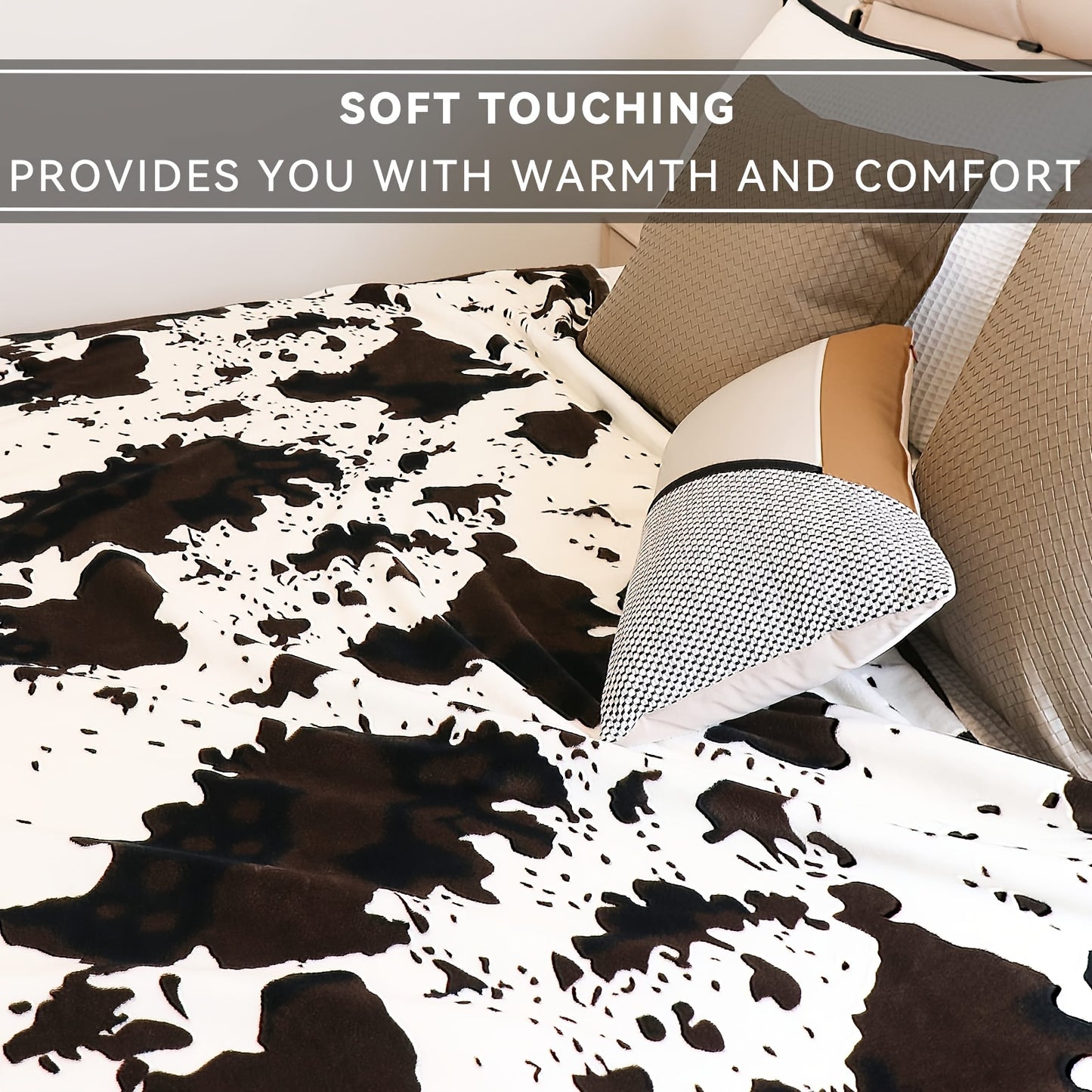 1pc Soft and Warm Cow Print Blanket - Plush Fleece Flannel Throw for All-Season Comfort - Perfect for Daughters, Adults, Students, and Teens
