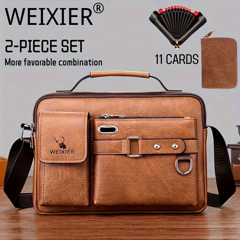 【WEIXIER】 Men's PU Material Crossbody Bag Men's Business Crossbody Bag Portable Shoulder Bag Casual Bag Men's Bag Gift For Father /Anniversary