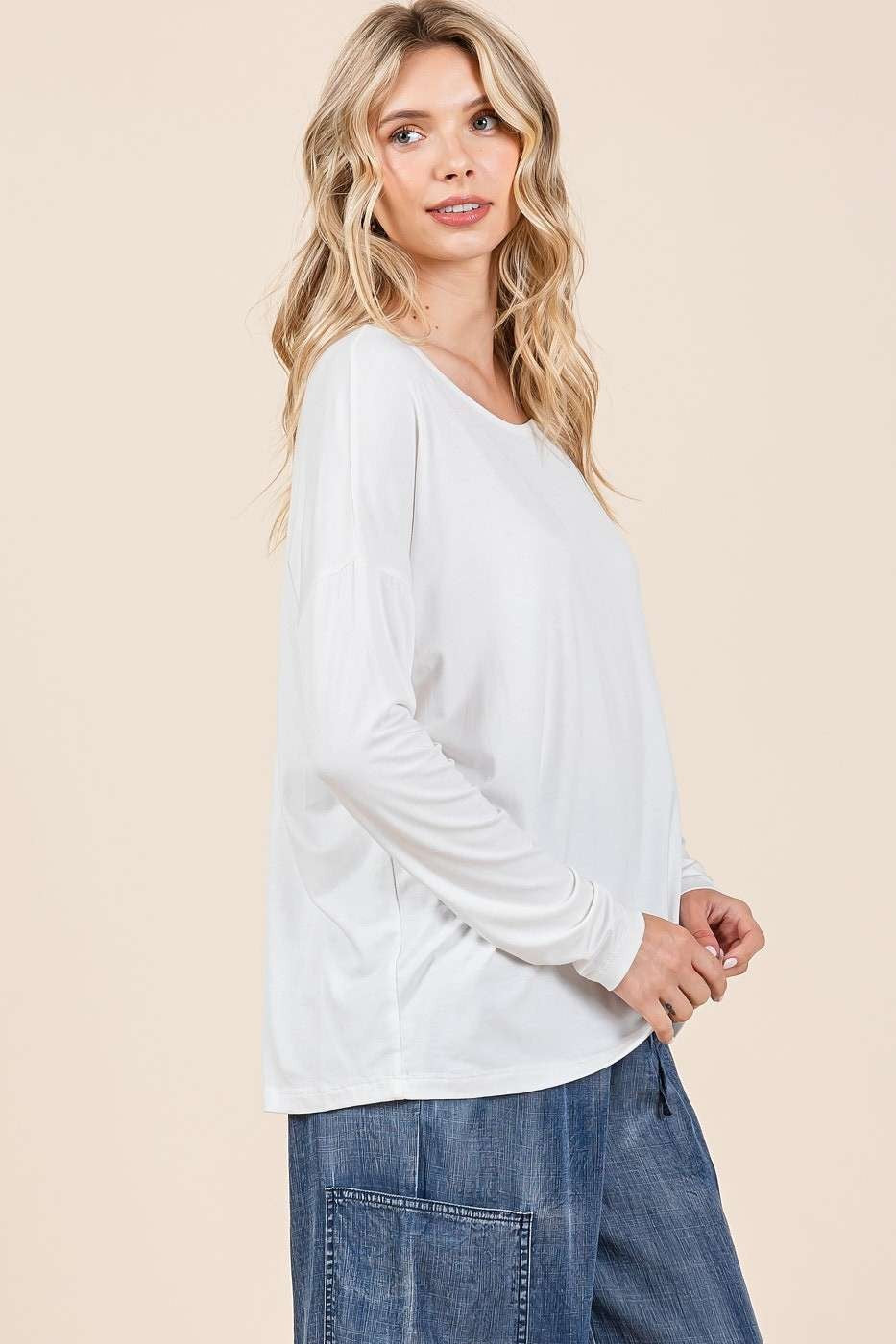 Bamboo Long Sleeve Top in Ivory (REG/PLUS)