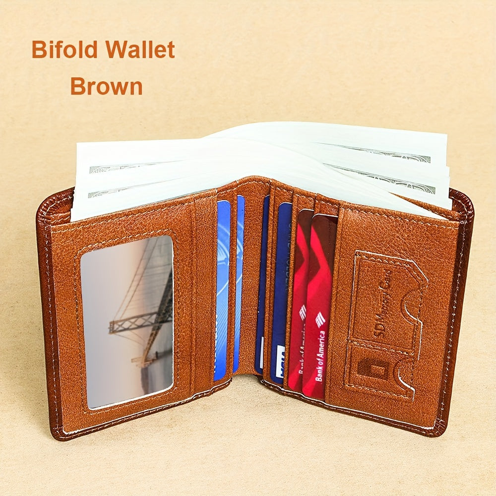 1pc Genuine Leather Rfid BlocWallets For Men, Retro Thin Short Multi-functional ID Credit Card Holder, Gifts To Men On Valentine's Day
