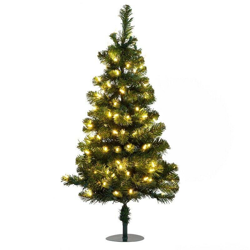 2 Pack - 3 ft. Tall White LED Lighted Pathway Christmas Trees - Battery Powered