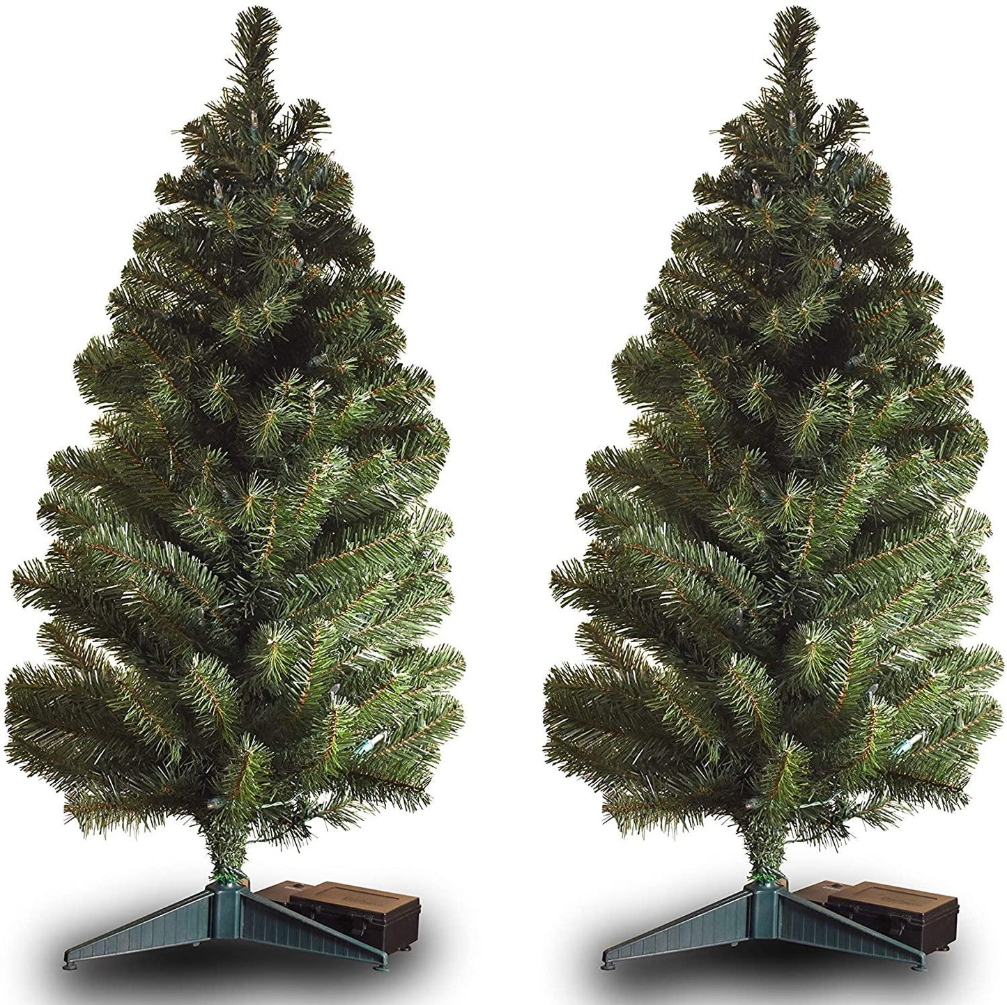 2 Pack - 3 ft. Tall White LED Lighted Pathway Christmas Trees - Battery Powered