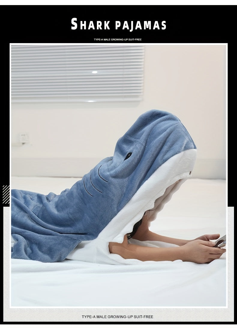 1pc Shark Blanket For Adult, Reversible Flannel Embroidered Wearable Shark Blanket, Super Soft Cozy Flannel Hoodie, Shark Blanket Hoodie Sleeping Bag, Wearable Fleece Throw Blanket