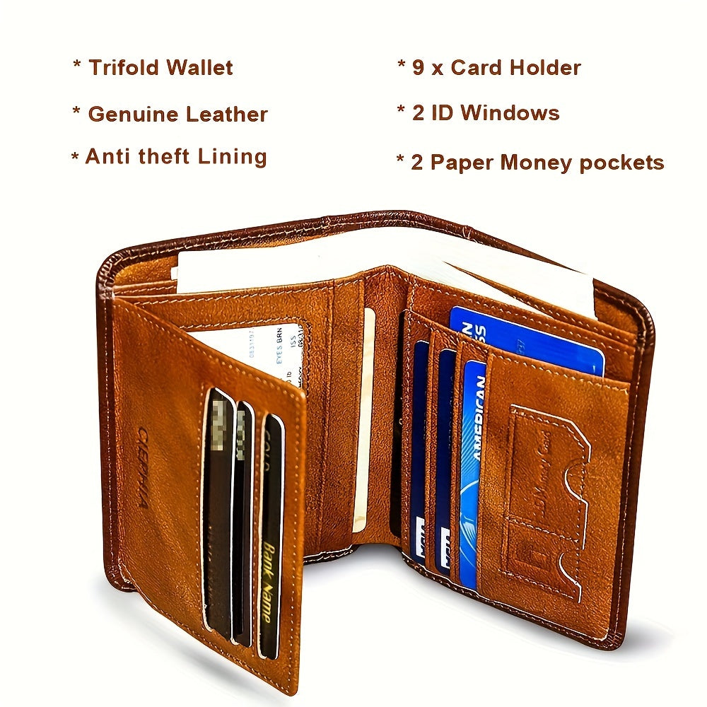 1pc Genuine Leather Rfid BlocWallets For Men, Retro Thin Short Multi-functional ID Credit Card Holder, Gifts To Men On Valentine's Day