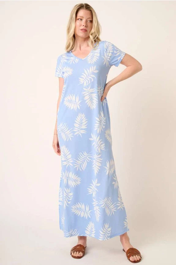 Leaf Print Maxi Dress in Blue (REG)