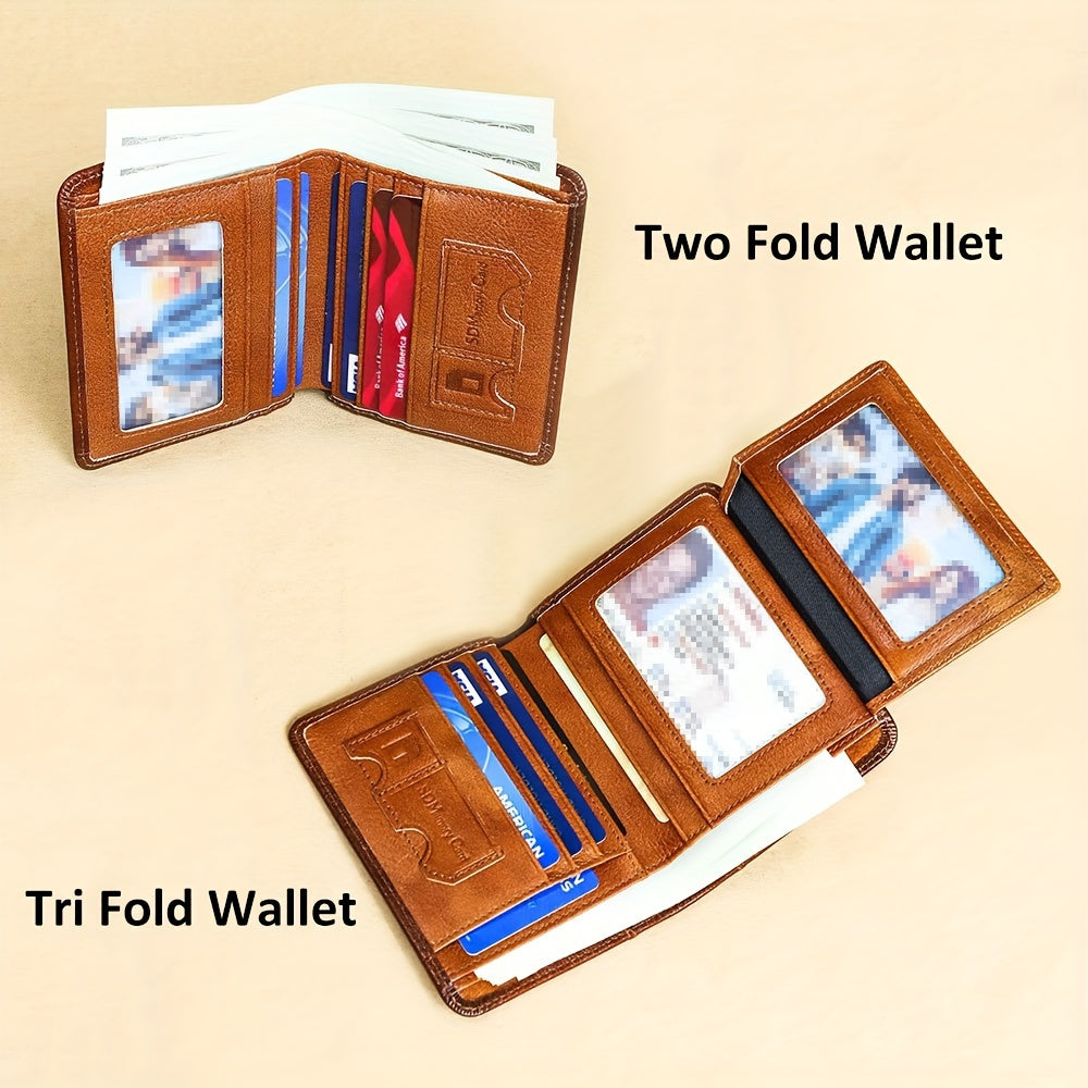 1pc Genuine Leather Rfid BlocWallets For Men, Retro Thin Short Multi-functional ID Credit Card Holder, Gifts To Men On Valentine's Day