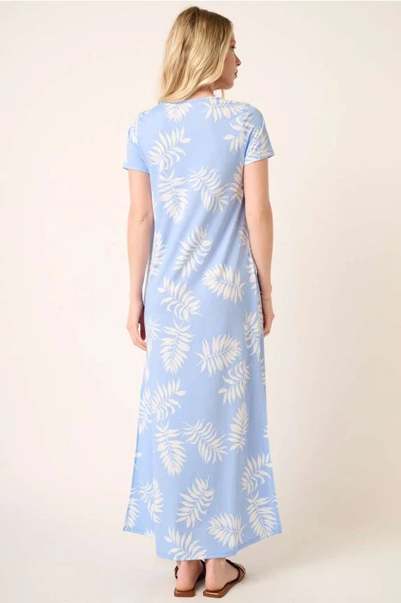 Leaf Print Maxi Dress in Blue (REG)
