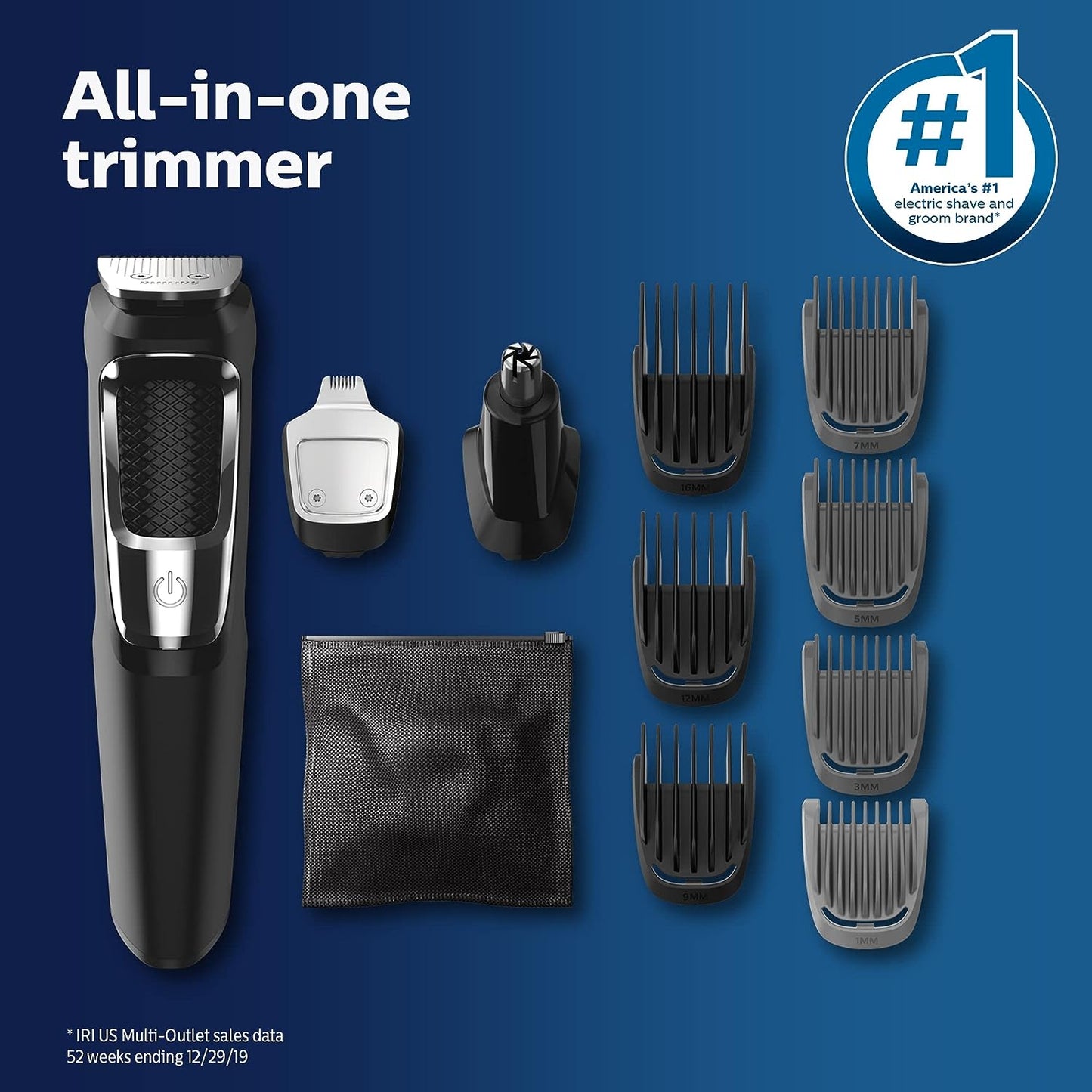 Philips Norelco Multigroomer All-in-One Trimmer Series 3000, 13 Piece Mens Grooming Kit, for Beard, Face, Nose, and Ear Hair Trimmer and Hair Clipper, NO Blade Oil Needed, MG3750/60