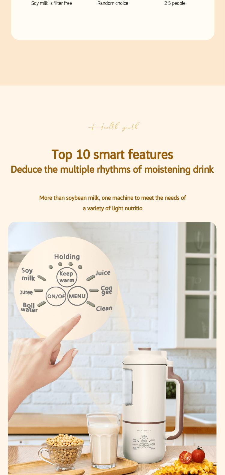1000ml Portable Mini Soy Milk Maker with Filtering and Self-Cleaning - Perfect for 1-4 Person Households - Enjoy Fresh Soy Milk and Juices Anytime