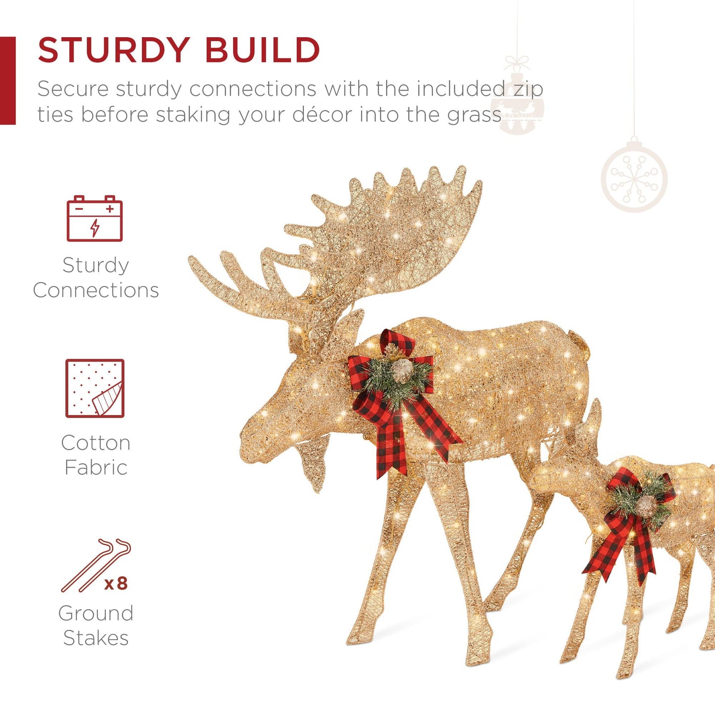 2-Piece Moose Family Lighted Christmas Yard Decoration Set w/ 170 LED Lights, Stakes, Zip Ties