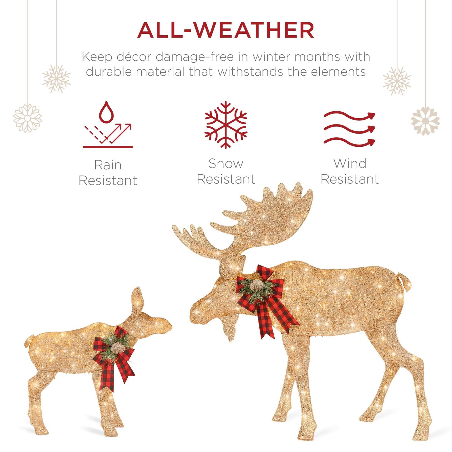 2-Piece Moose Family Lighted Christmas Yard Decoration Set w/ 170 LED Lights, Stakes, Zip Ties