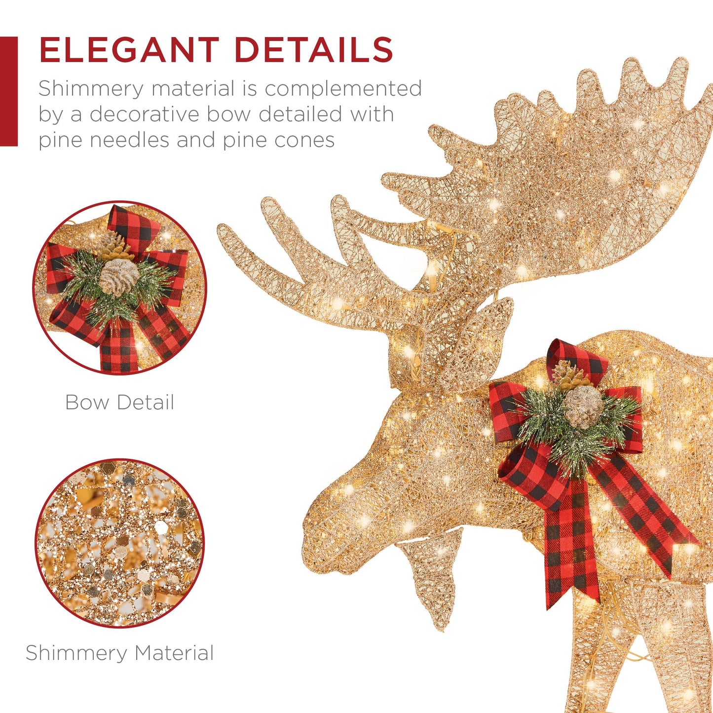 2-Piece Moose Family Lighted Christmas Yard Decoration Set w/ 170 LED Lights, Stakes, Zip Ties