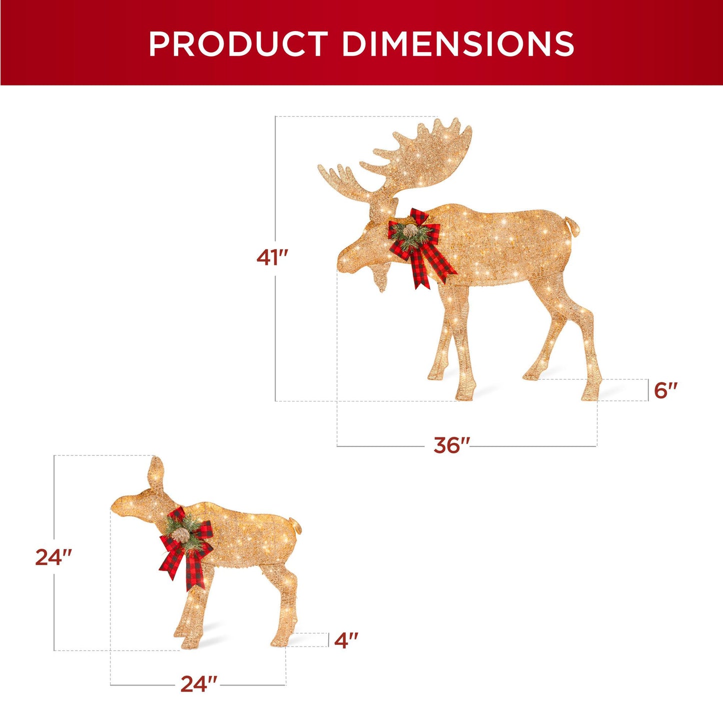 2-Piece Moose Family Lighted Christmas Yard Decoration Set w/ 170 LED Lights, Stakes, Zip Ties