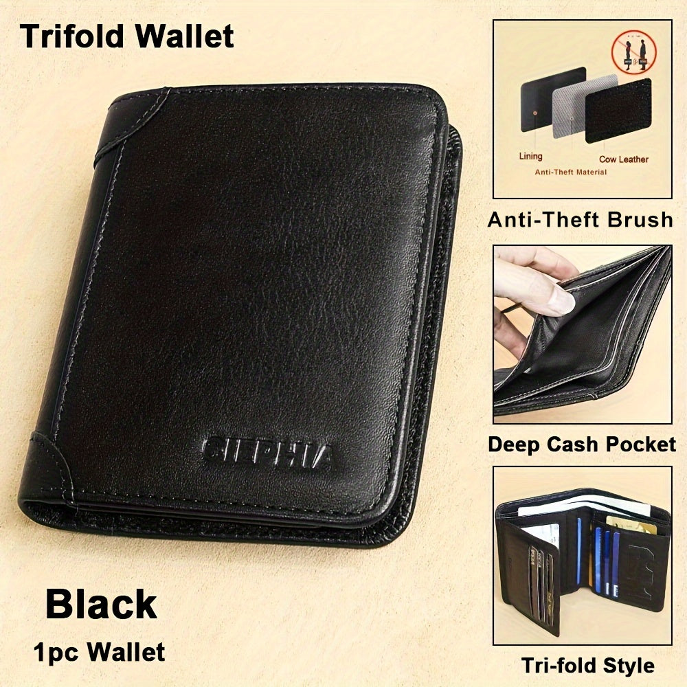 1pc Genuine Leather Rfid BlocWallets For Men, Retro Thin Short Multi-functional ID Credit Card Holder, Gifts To Men On Valentine's Day