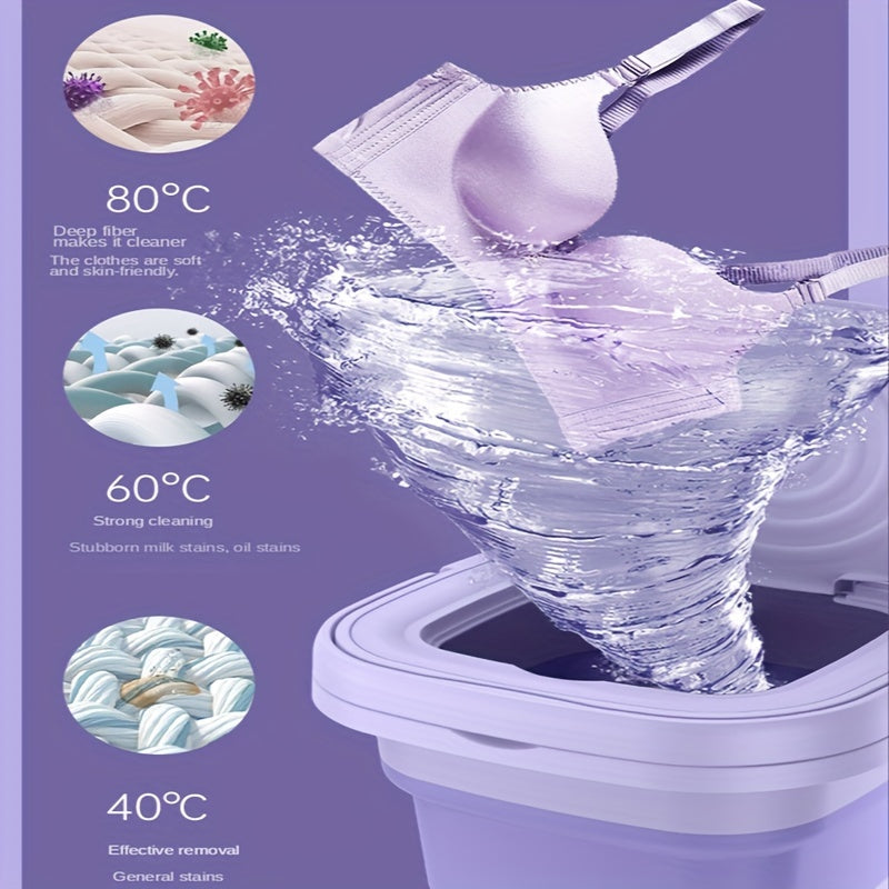 2.11gal Portable Folding Washing Machine With Collapsible Bucket, 3 Modes Effective Steri-lizing, Suitable For Apartment, Laundry, Camping, RV, Travel, Underwear Bra Socks Washing Machine