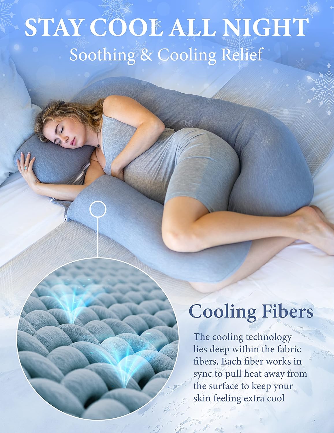 Pharmedoc Pregnancy Pillows, U-Shape Full Body Pillow – Cooling Cover Grey – Pregnancy Pillows for Sleeping – Body Pillows for Adults, Maternity Pillow and Pregnancy Must Haves