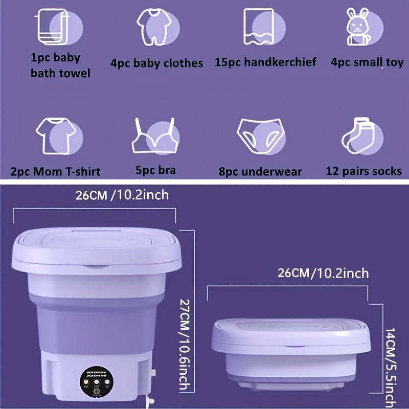 2.11gal Portable Folding Washing Machine With Collapsible Bucket, 3 Modes Effective Steri-lizing, Suitable For Apartment, Laundry, Camping, RV, Travel, Underwear Bra Socks Washing Machine
