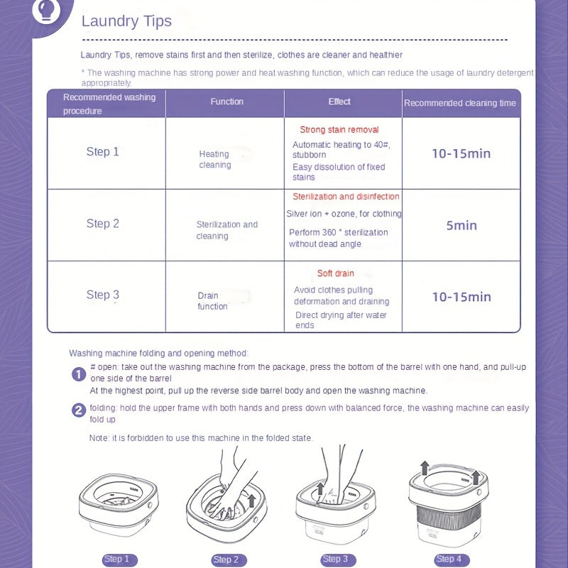 2.11gal Portable Folding Washing Machine With Collapsible Bucket, 3 Modes Effective Steri-lizing, Suitable For Apartment, Laundry, Camping, RV, Travel, Underwear Bra Socks Washing Machine