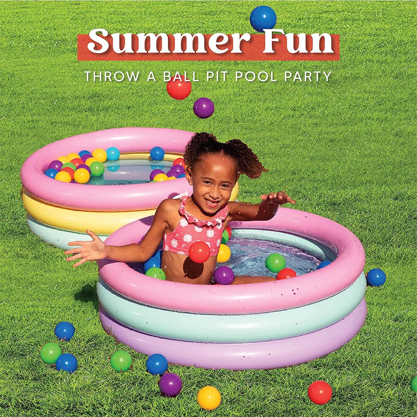 2 packs 34'' multicolor inflatable kiddie pools, baby swimming pool set, summer fun for kids water pool pit ball pool indoor&outdoor (34’’ x 10’’)