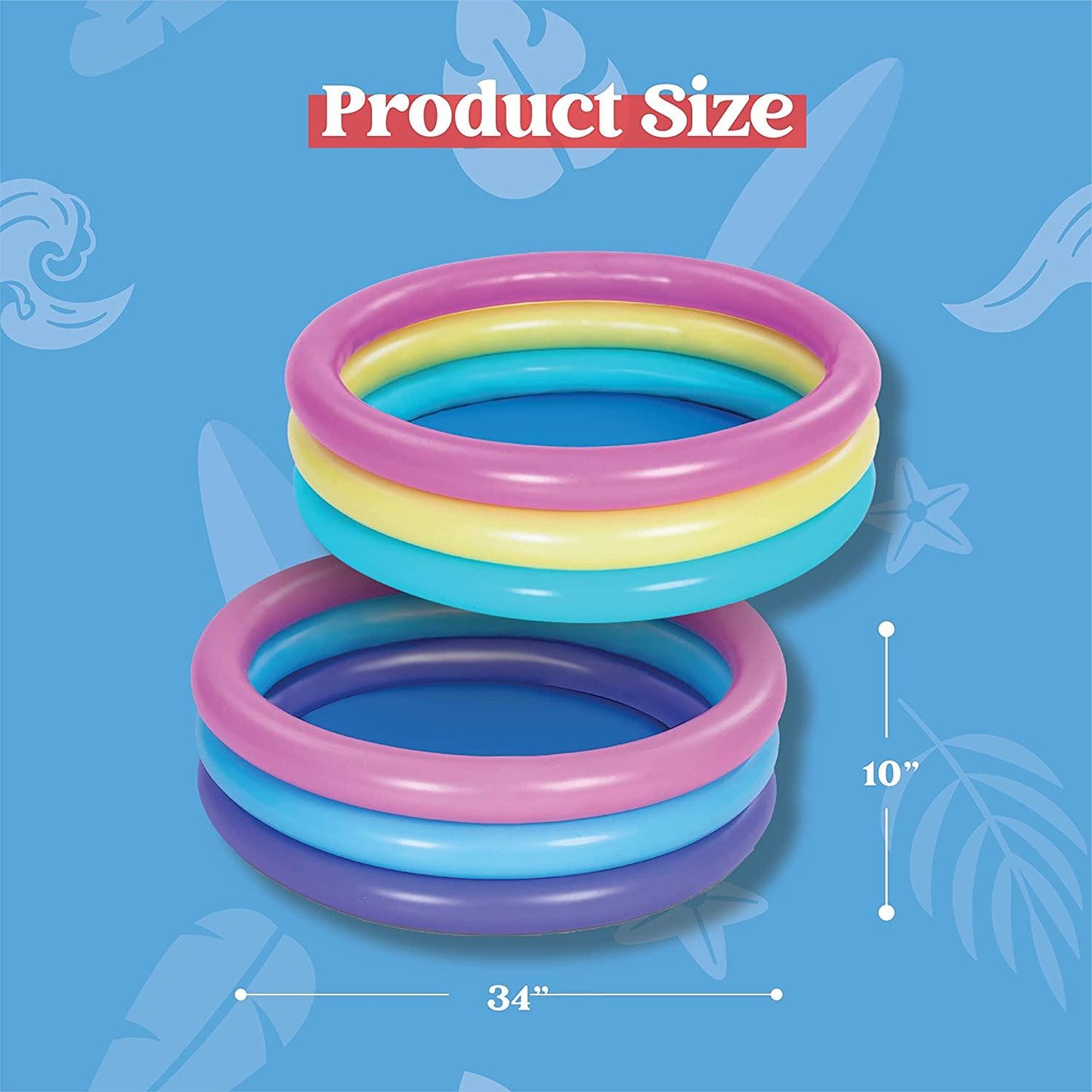 2 packs 34'' multicolor inflatable kiddie pools, baby swimming pool set, summer fun for kids water pool pit ball pool indoor&outdoor (34’’ x 10’’)