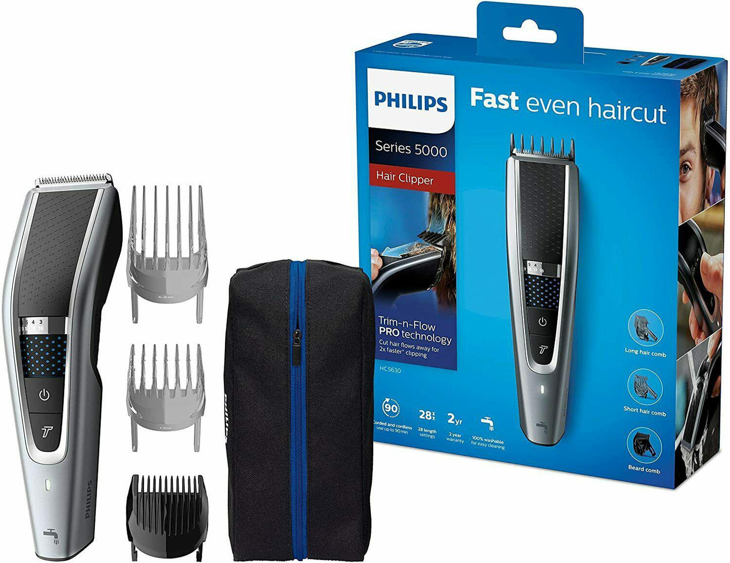 Philips Series 5000 Hc5630/15 Trimmer 28 Fittings 90 Min. of Alone 3 Combs