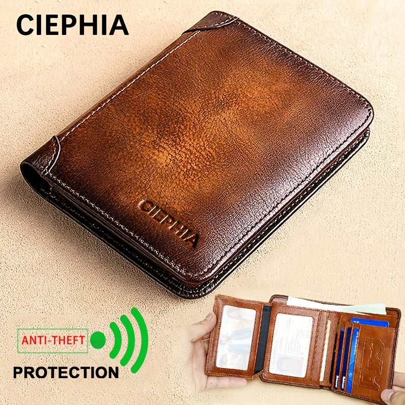 1pc Genuine Leather Rfid BlocWallets For Men, Retro Thin Short Multi-functional ID Credit Card Holder, Gifts To Men On Valentine's Day