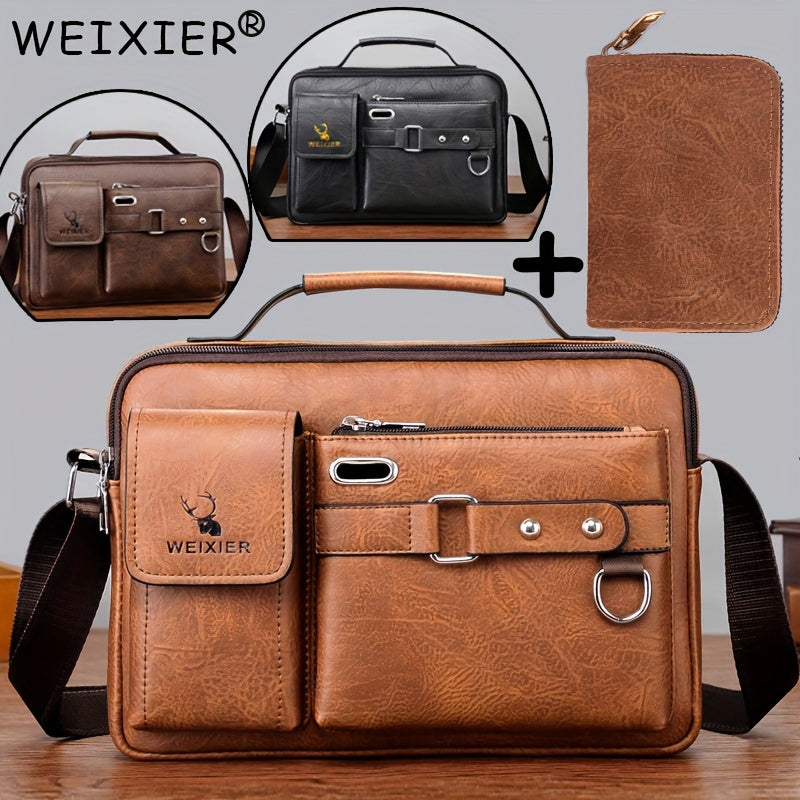 【WEIXIER】 Men's PU Material Crossbody Bag Men's Business Crossbody Bag Portable Shoulder Bag Casual Bag Men's Bag Gift For Father /Anniversary