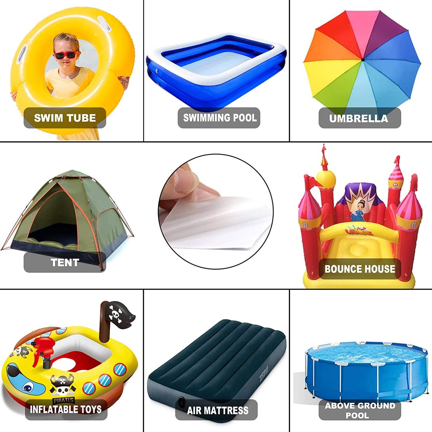 20 pack of tpu pool patch repair kit for air mattress, swimming pool, bounce house, tent, canvas, canopy, pool floats, tubes air bed and inflatable toys with 2 pieces of plastic deflate tubing