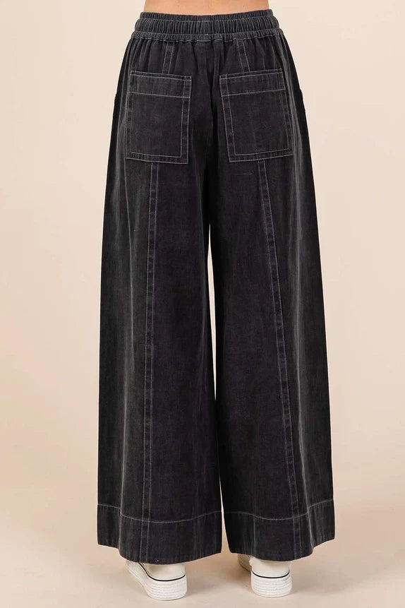 Mineral Wide Leg Twill Pants in Black (REG)