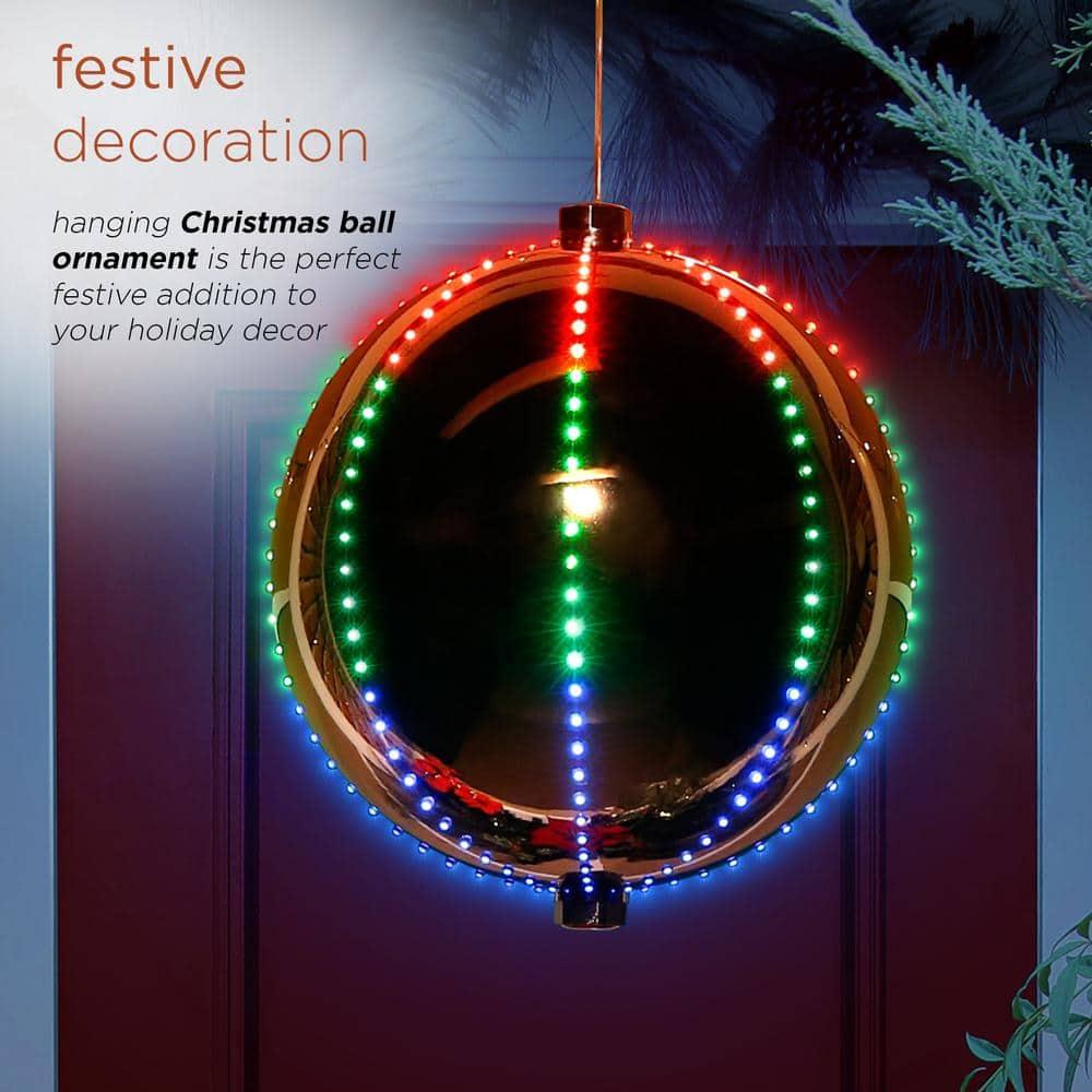 13 in. Tall Multi-Color LED Lights Alpine Hanging Christmas Ball Ornament, Silver