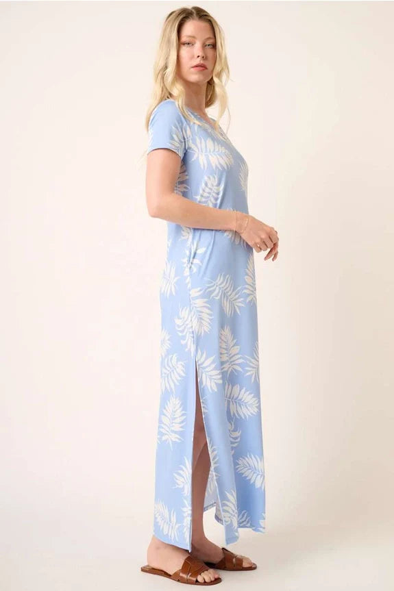 Leaf Print Maxi Dress in Blue (REG)