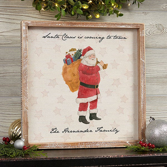 personalized watercolor santa claus barnwood wall art