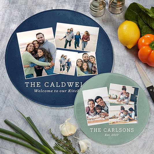 photo collage personalized round glass cutting boards