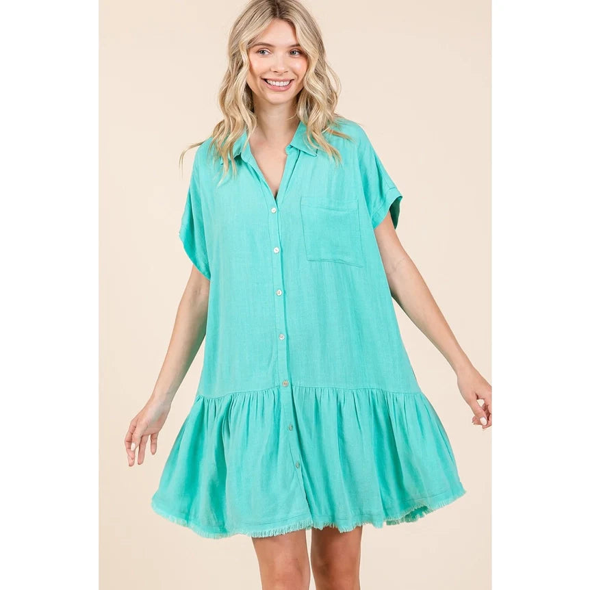 Button Down Shirt Dress in Tiffany (REG)