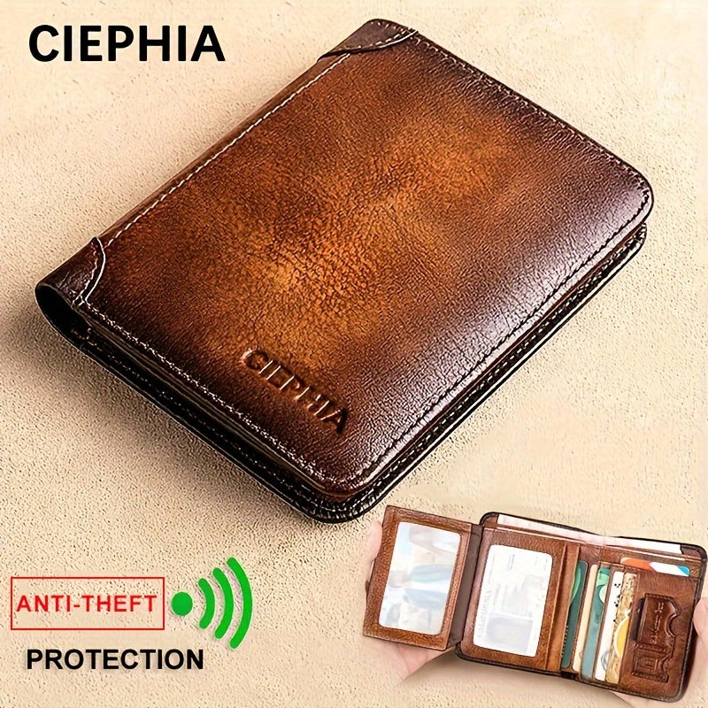 1pc Genuine Leather Rfid BlocWallets For Men, Retro Thin Short Multi-functional ID Credit Card Holder, Gifts To Men On Valentine's Day